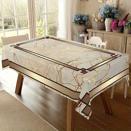 📢📢49% de réduction ! 🍽️ Nappe Marbre Imperméable – Élégance Beige & Or, S’Essuie en un Clin d’Œil !