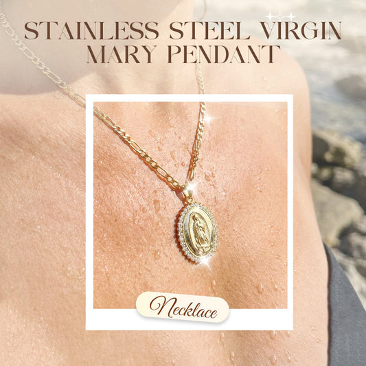 🙏 49% DE RÉDUCTION ! ✨ Pendentif Vierge Marie en Acier Doré – Design Délicat, Chaine Ajustable & Fini Durable 💛