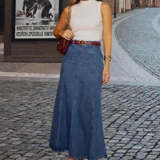 📢📢49 % de réduction !!⏰Jupe longue en jean trapèze taille haute pour femme