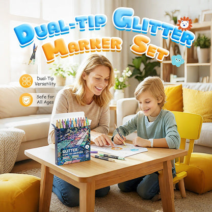 💯24 Colors Dual-Tip Glitter Marker Set