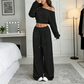 👚 50% DE RÉDUCTION! 🔥 Ensemble Sweat-Shirt Décolleté & Pantalon à Jambes Larges pour Femme – Look Tendance, Tissu Doux & Confortable au Quotidien 💃