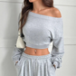 👚 50% DE RÉDUCTION! 🔥 Ensemble Sweat-Shirt Décolleté & Pantalon à Jambes Larges pour Femme – Look Tendance, Tissu Doux & Confortable au Quotidien 💃