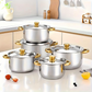 📢📢50 % de réduction !! ⏰Batterie de cuisine en acier inoxydable de 5 pièces avec couvercles en verre