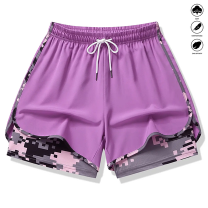 50 % DE RÉDUCTION SUR LES SHORT DE SPORT 2 EN 1 ! 🔥 Tissu respirant, doublure camouflage et poches pour femmes 🏃‍♀️✨