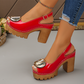 👡✨ PROMO -50% ! Sandales Élégantes à Talon Bloc 9,5 cm – Peep-Toe, Boucle Surdimensionnée & Bride Ajustable (4 Couleurs, 35-43)