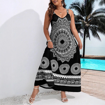 🥰Robe longue bohème à imprimé mandala avec bretelles fines