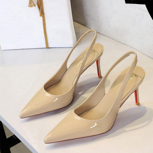 ✨50 % de réduction + livraison gratuite 👠Escarpins à talons aiguilles à bride arrière et bout pointu en cuir verni pour femme