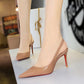 ✨50 % de réduction + livraison gratuite 👠Escarpins à talons aiguilles à bride arrière et bout pointu en cuir verni pour femme
