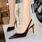 ✨50 % de réduction + livraison gratuite 👠Escarpins à talons aiguilles à bride arrière et bout pointu en cuir verni pour femme