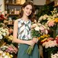 🌞50 % de réduction !💐 Best-sellers printemps/été | Ensemble chemisier français + pantalon ample – Col rond élégant et plis