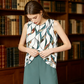 🌞50 % de réduction !💐 Best-sellers printemps/été | Ensemble chemisier français + pantalon ample – Col rond élégant et plis
