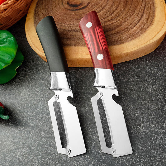 🔪✨🥒 Éplucheur 3-en-1 en Acier Inox – Lame Large, Ouvre-Bouteille & Poignée Ergonomique (Rouge/Noir)