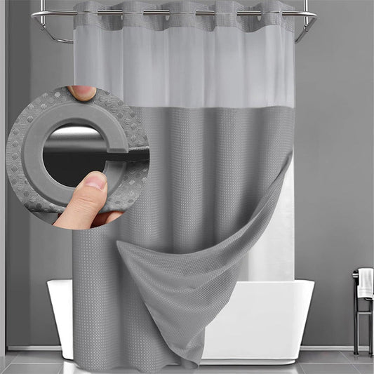 🚿 PROMO LIMITÉE 50% DE RÉDUCTION ! ✨ Rideau de Douche Motif Waffle – Double Imperméabilité, Boutons-Pression, Fenêtre Transparente 🛁