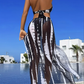 👙💥 PROMO FLASH 50% ! Maillot de Bain 2 Pièces à Rayures – Haut Halter Réglable, Jupe Fente Latérale, Coussinets Amovibles, Idéal Plage & Piscine 🌊