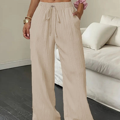 ❤️Women's Solid Color Crinkle Wide Leg Pants