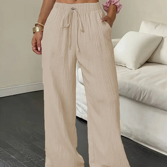 ❤️Women's Solid Color Crinkle Wide Leg Pants