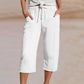 ❤️Pantalon court plissé en coton et lin uni pour femme