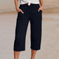 ❤️Pantalon court plissé en coton et lin uni pour femme