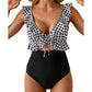 🏖️Soldes d'été 🌊 Maillot de bain une pièce Aqua Eve pour femme, amincissant au niveau du ventre 💃 Encolure en V flatteuse 🩱 Design froncé amincissant 🌸 Volants élégants et découpes chics 💕