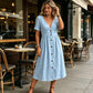 🌸 Le chic estival en toute simplicité – Robe d'été à col en V et boutons pour femme☀️