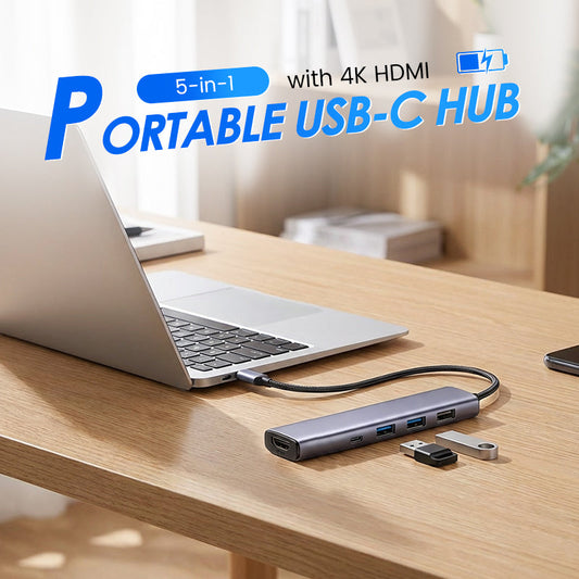 ⚡Hub USB-C 5-en-1 portable avec sortie HDMI 4K