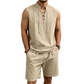 👕☀️ PROMO FLASH 50% ! Ensemble Homme en Lin – Haut sans Manches Lacé & Short, Tissu Respirant Naturel, 7 Couleurs, Style Bohème Chic & Vacances ✨