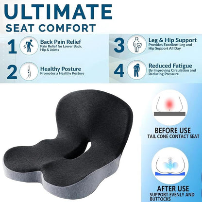 🚗 PROMO LIMITÉE 50% DE RÉDUCTION ! 🛡️ Coussin en Mousse à Mémoire de Forme Respirant – Antidérapant, Soutien Ergonomique, Housse en Maille ✨