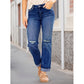 👖 50% DE RÉDUCTION 💥 Jean droit déchiré décontracté pour femme – Denim stretch, trous chic & bords effilochés – parfait pour un look urbain, décontracté ou un style streetwear tendance ✨