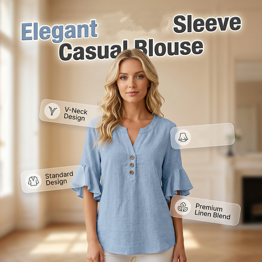 ❤️Haut décontracté en tissu uni à col en V pour femme
