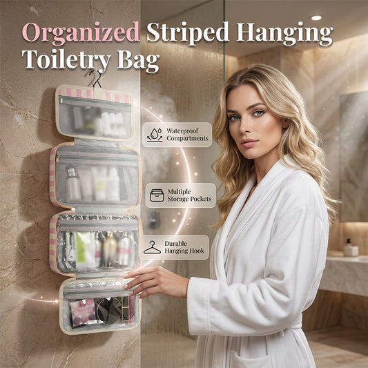 🔥Soldes d'été - 59 % de réduction💞Plus de 30 000 exemplaires vendus !!💝Trousse de toilette de voyage suspendue à rayures
