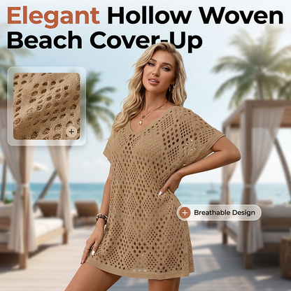 👗🌞 PROMO FLASH 50% ! Tunique Femme Ajourée Tissée – Coupe Lâche, Respirante, 3 Coloris, Idéale Couvre-Maillot & Protection Solaire 🏖️
