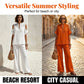 Women's Linen Blend Cold Shoulder Two-Piece Set