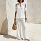 Women's Linen Blend Cold Shoulder Two-Piece Set