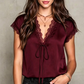 🌸👚 PROMO FLASH 50% ! Haut Dentelle Femme Col V Manches Courtes – Assemblage Complexe, Tombé Fluide, 5 Couleurs, Tailles S-2XL, Idéal Bureau & Soirée ✨s