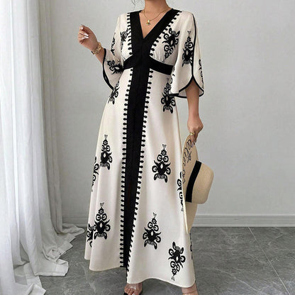 👗Robe longue imprimée à col en V élégante pour femme
