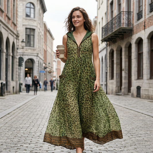 👗 60% DE RÉDUCTION 🐆 Robe maxi léopard d’été pour femme – Col V, bretelles spaghetti & poches latérales – Tissu fluide & léger – parfaite pour la plage, les vacances ou une soirée audacieuse ✨🌿