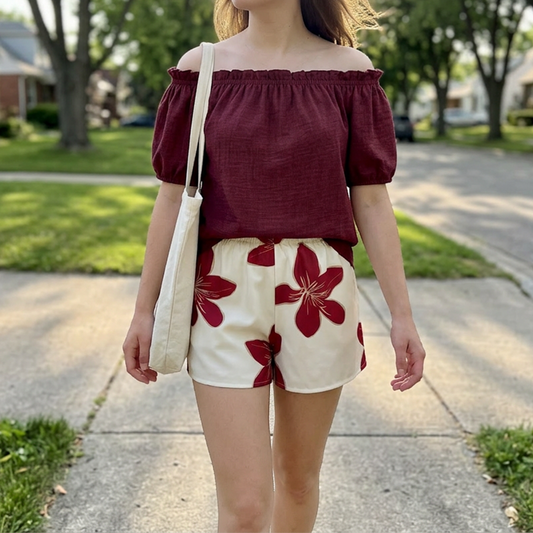 📢📢50% OFF !! ⏰Women's Off Shoulder Top and Floral Shorts Set