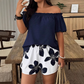 📢📢50% OFF !! ⏰Women's Off Shoulder Top and Floral Shorts Set