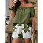📢📢50% OFF !! ⏰Women's Off Shoulder Top and Floral Shorts Set