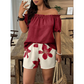 📢📢50% OFF !! ⏰Women's Off Shoulder Top and Floral Shorts Set