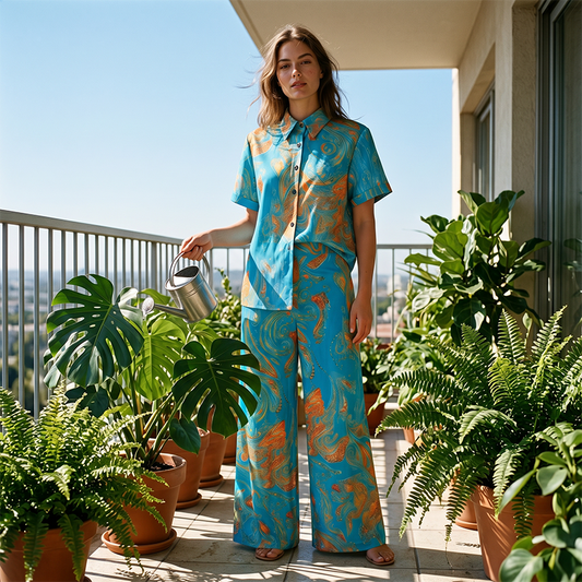 👗 PROMO LIMITÉE 50% DE RÉDUCTION ! ✨ Ensemble Top Manches Courtes & Pantalon Femme – Imprimé Accrocheur, Poches Latérales, Tissu Doux 🌿