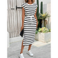 📢📢50% DE RÉDUCTION !! ⏰Robe Midi Rayée Femme à Taille Cordon et Fente