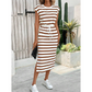 📢📢50% DE RÉDUCTION !! ⏰Robe Midi Rayée Femme à Taille Cordon et Fente
