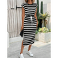 📢📢50% DE RÉDUCTION !! ⏰Robe Midi Rayée Femme à Taille Cordon et Fente