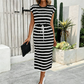 📢📢50% DE RÉDUCTION !! ⏰Robe Midi Rayée Femme à Taille Cordon et Fente