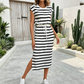 📢📢50% DE RÉDUCTION !! ⏰Robe Midi Rayée Femme à Taille Cordon et Fente