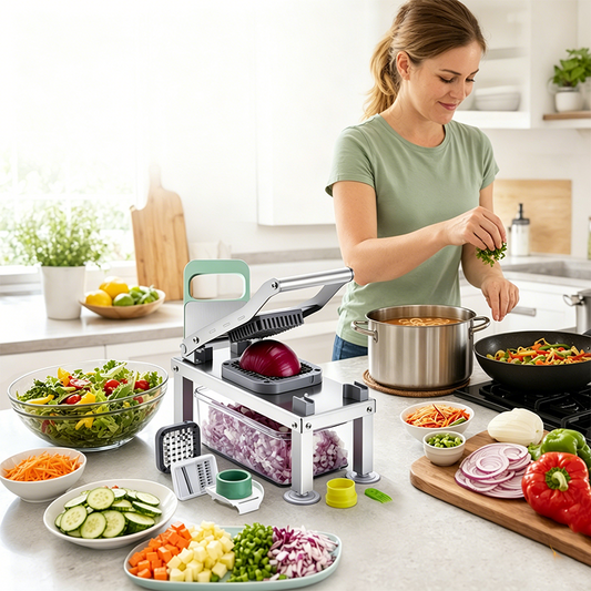 🔪✨ PROMO FLASH 50% ! Hachoir Multifonction 9 Lames avec Bac de Rangement 1650ml – Lames Inox 420, Coupe en Dés & Julienne, Idéal Cuisine Quotidienne