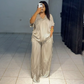 ❤️ Ensemble deux pièces rayé pour femme : haut et pantalon à jambes larges