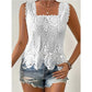 👕 PROMO FLASH 50 % ! 🌸 Haut Sans Manches en Dentelle au Crochet – Encolure Carrée, Ourlet Festonné, Respirant, 5 Couleurs, S-2XL 🏆