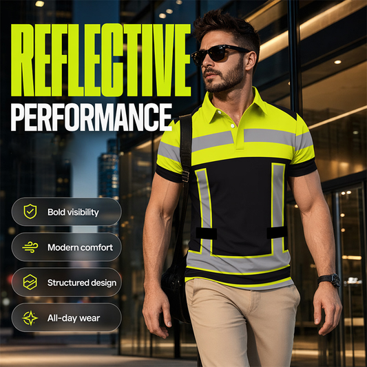 👔 50% DE RÉDUCTION ⏰ Chemise homme manches courtes haute visibilité réfléchissante – Bande réfléchissante & respirante – Idéale pour le travail, le chantier ou les sorties nocturnes – sécurité et confort au quotidien ✨🦺🌙